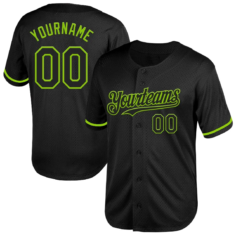 Baseball Jersey for Fun Baseball Tournaments-Custom Black Neon Green Mesh Authentic Throwback Baseball Jersey