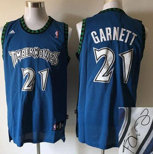 Basketball Jersey for Custom Fan Gear for Competitions-Timberwolves #21 Kevin Garnett Blue Autographed Stitched Basketball Jersey