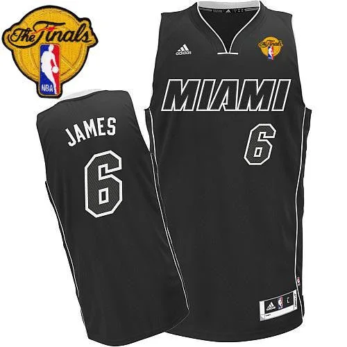 Basketball Jersey for Team Merchandise-Revolution 30 Heat #6 LeBron James Black/White Finals Patch Stitched Basketball Jersey