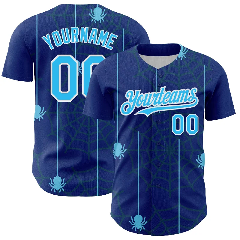 Baseball Jersey for Personalized Game Jerseys for Fans-Custom Royal Sky Blue-White 3D Pattern Design Spider Web Authentic Baseball Jersey