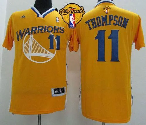 Basketball Jersey for High School Basketball Gear-Revolution 30 Warriors #11 Klay Thompson Gold Alternate The Finals Patch Stitched Basketball Jersey