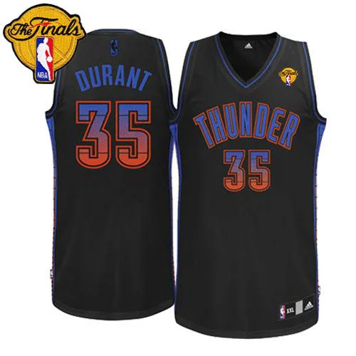 Basketball Jersey for Custom Numbered Jerseys-Thunder #35 Kevin Durant Black Fashion With Finals Patch Stitched Basketball Jersey