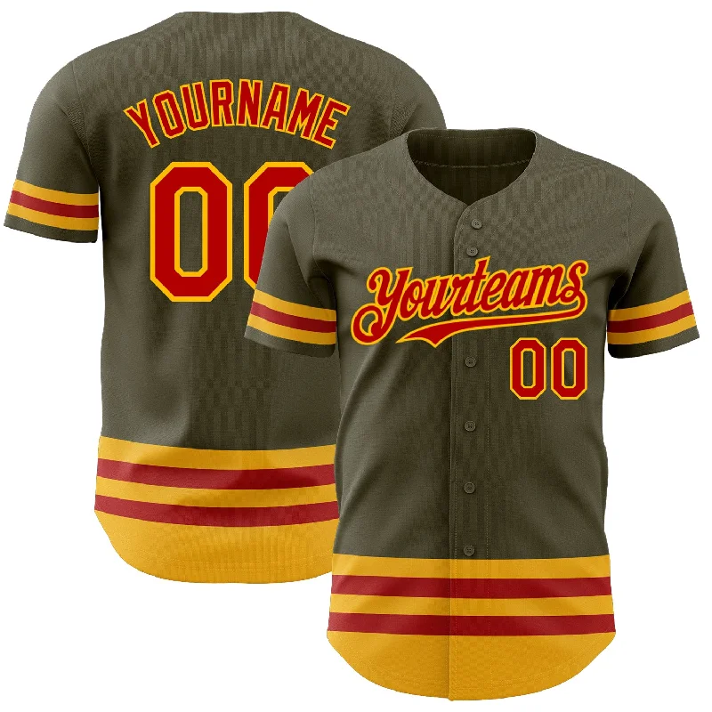 Baseball Jersey for Game Day-Custom Olive Red-Gold Line Authentic Salute To Service Baseball Jersey