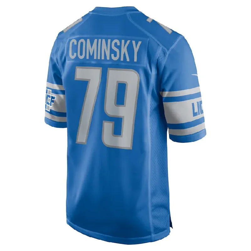 Rugby Jersey for Personalized Rugby Team Wear-D.Lions #79 John Cominsky  Blue Player Game Jersey Stitched American Football Jerseys