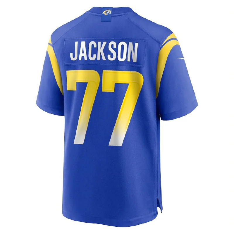 Rugby Jersey for Custom Fan Gear-LA.Rams #77 AJ Jackson Royal Game Player Jersey Stitched American Football Jersey