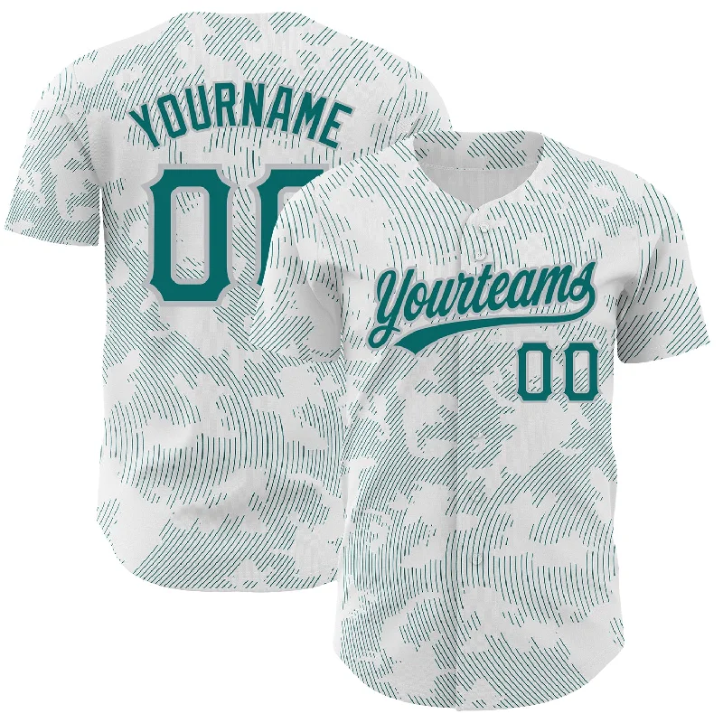 Baseball Jersey for School Baseball Team Jerseys-Custom White Teal-Gray 3D Pattern Design Curve Lines Authentic Baseball Jersey