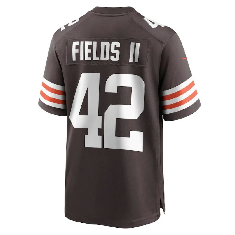 Rugby Jersey for Customizable Fan Apparel-C.Browns #42 Tony Fields II Brown Game Jersey Stitched American Football Jerseys