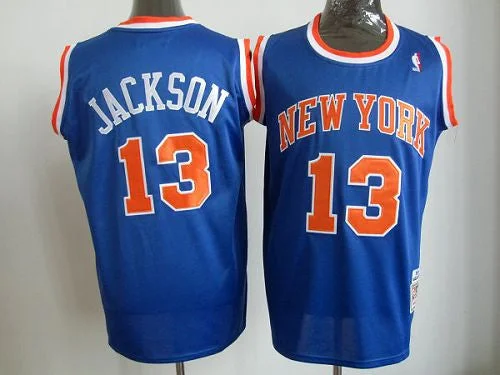 Basketball Jersey for Customizable Fan Apparel-Mitchell And Ness Knicks #13 Mark Jackson Blue Throwback Stitched Basketball Jersey