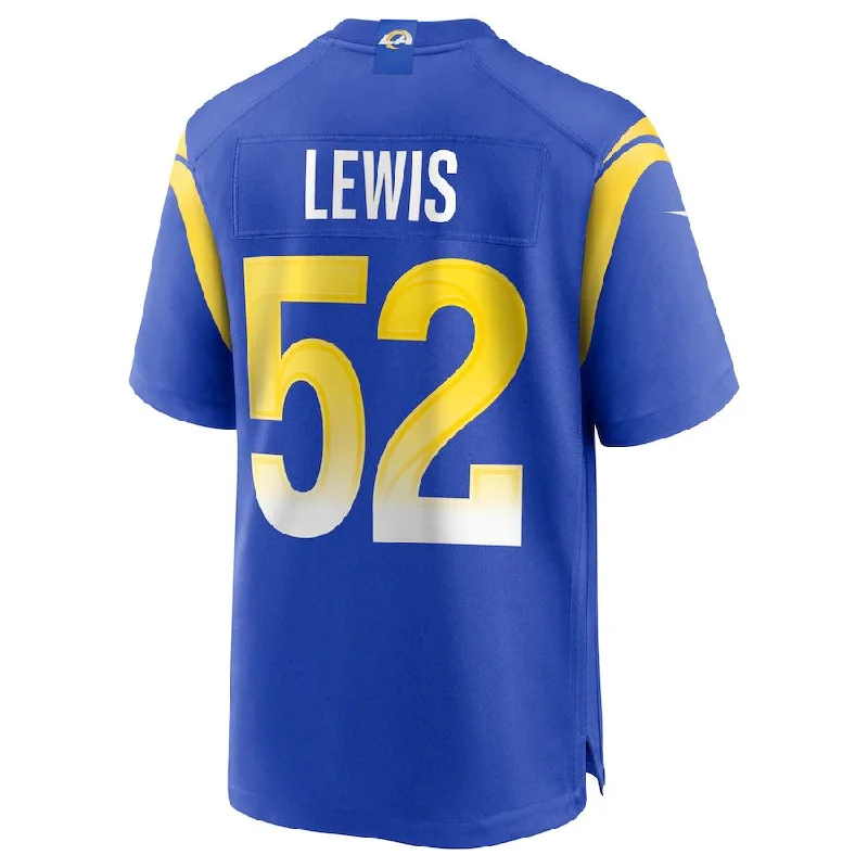 Rugby Jersey for Personalized School Jerseys-LA.Rams #52 Terrell Lewis Royal Game Jersey Stitched American Football Jerseys