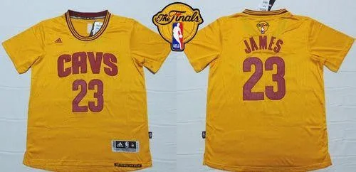 Basketball Jersey for Basketball Apparel for Basketball Leagues-Cavaliers #23 LeBron James Yellow Short Sleeve The Finals Patch Stitched Basketball Jersey