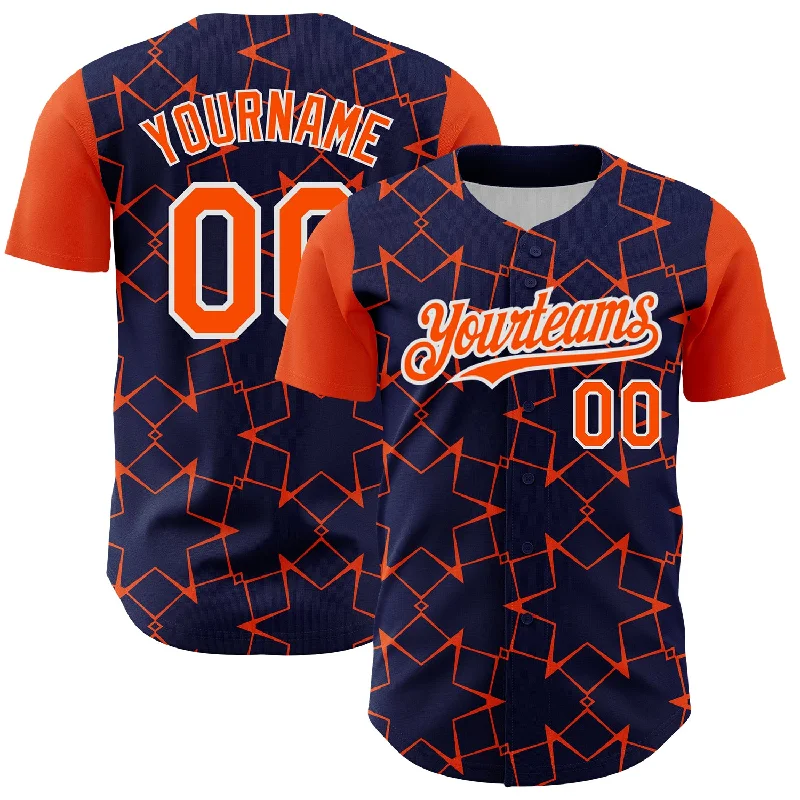 Baseball Jersey for Kids-Custom Navy Orange-White 3D Pattern Design Star Lines Authentic Baseball Jersey