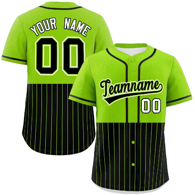 Baseball Jersey for Fan Apparel for College Baseball-Custom Neon Green Black Personalized Half Stripe Design Authentic Baseball Jersey