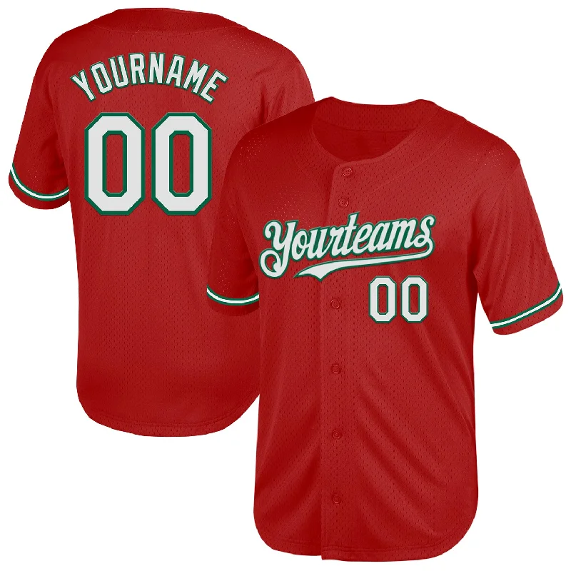 Baseball Jersey for College and Professional Fans-Custom Red White-Kelly Green Mesh Authentic Throwback Baseball Jersey