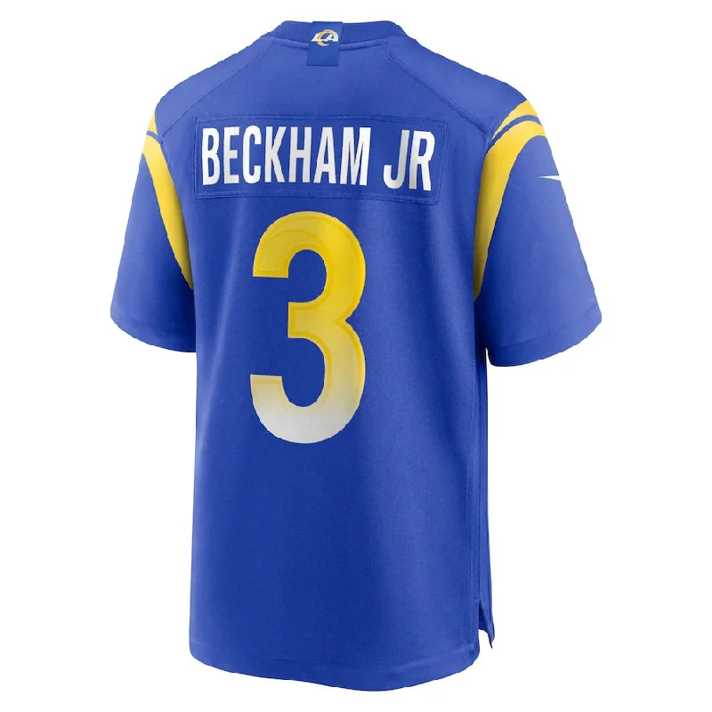 Rugby Jersey for School Rugby Team Jerseys-LA.Rams #3 Odell Beckham Jr. Royal Super Bowl LVI Game Patch Jersey Stitched American Football Jerseys