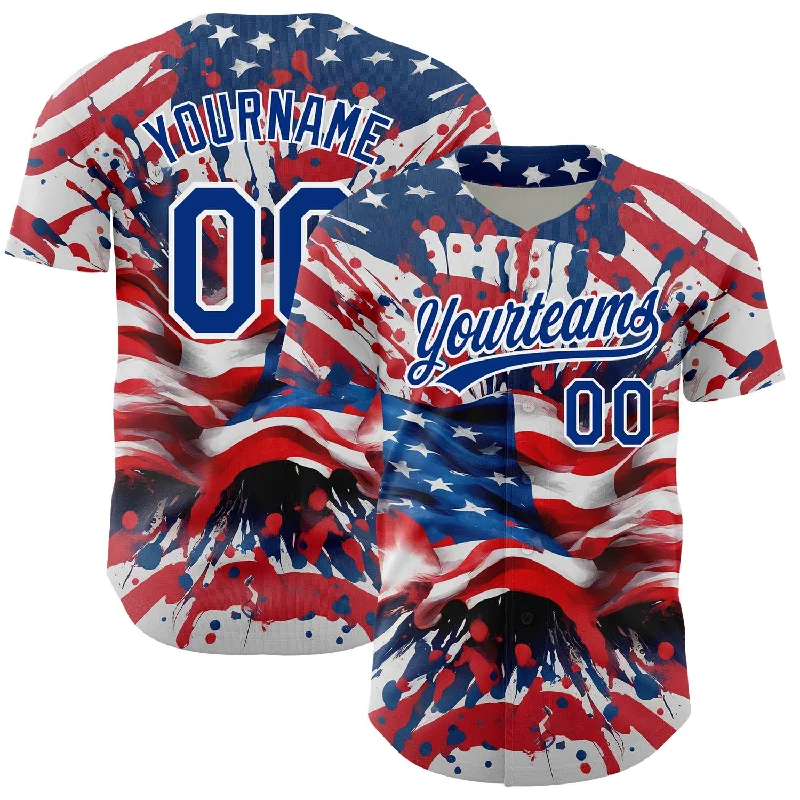 Baseball Jersey for Local Baseball League Gear-Custom Red Royal-White 3D American Flag Patriotic Authentic Baseball Jersey