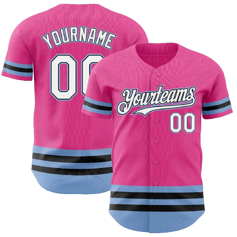 Baseball Jersey for Custom Fan Gear-Custom Pink Black-Light Blue Line Authentic Baseball Jersey