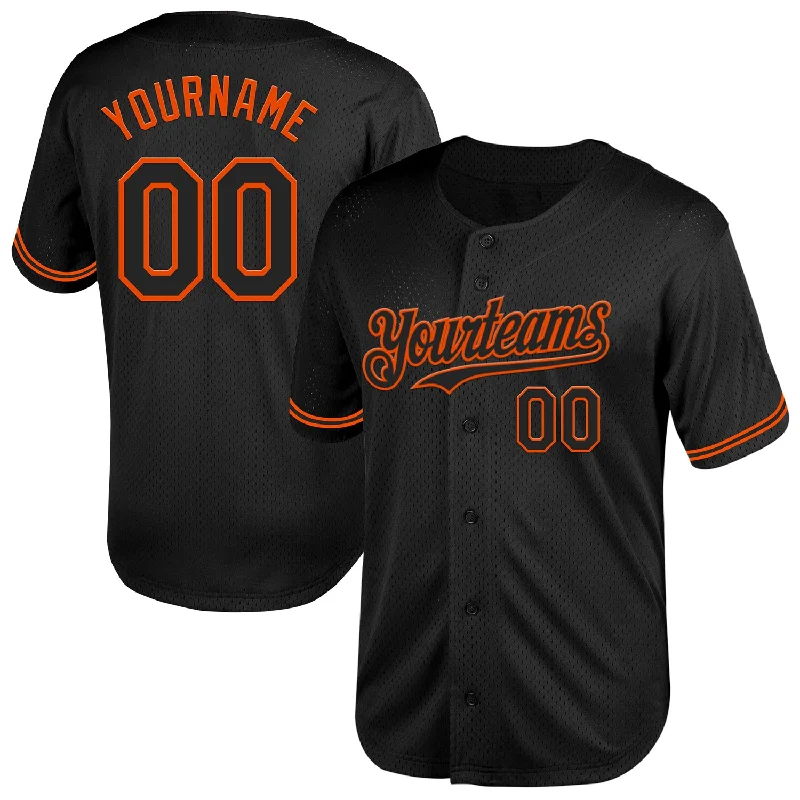 Baseball Jersey for Custom Graphics and Designs-Custom Black Orange Mesh Authentic Throwback Baseball Jersey