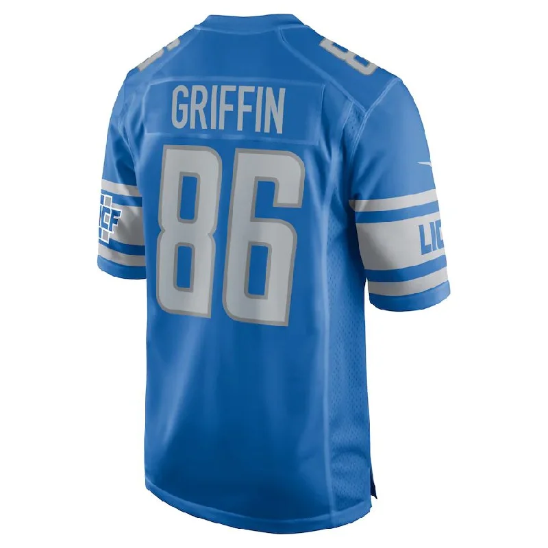 Rugby Jersey for Custom Fan Gear for Competitions-D.Lions #86 Garrett Griffin Blue Player Game Jersey Stitched American Football Jerseys