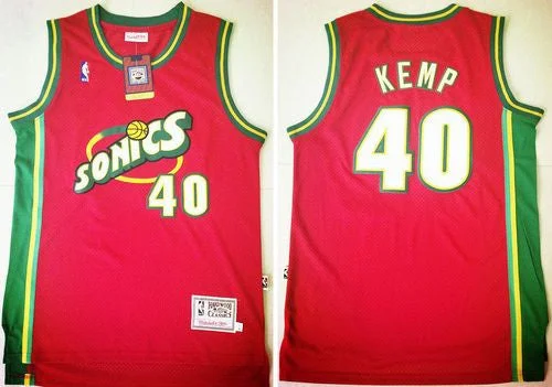 Basketball Jersey for Collector’s Edition Jerseys-Thunder #40 Shawn Kemp Red SuperSonics Throwback Stitched Basketball Jersey