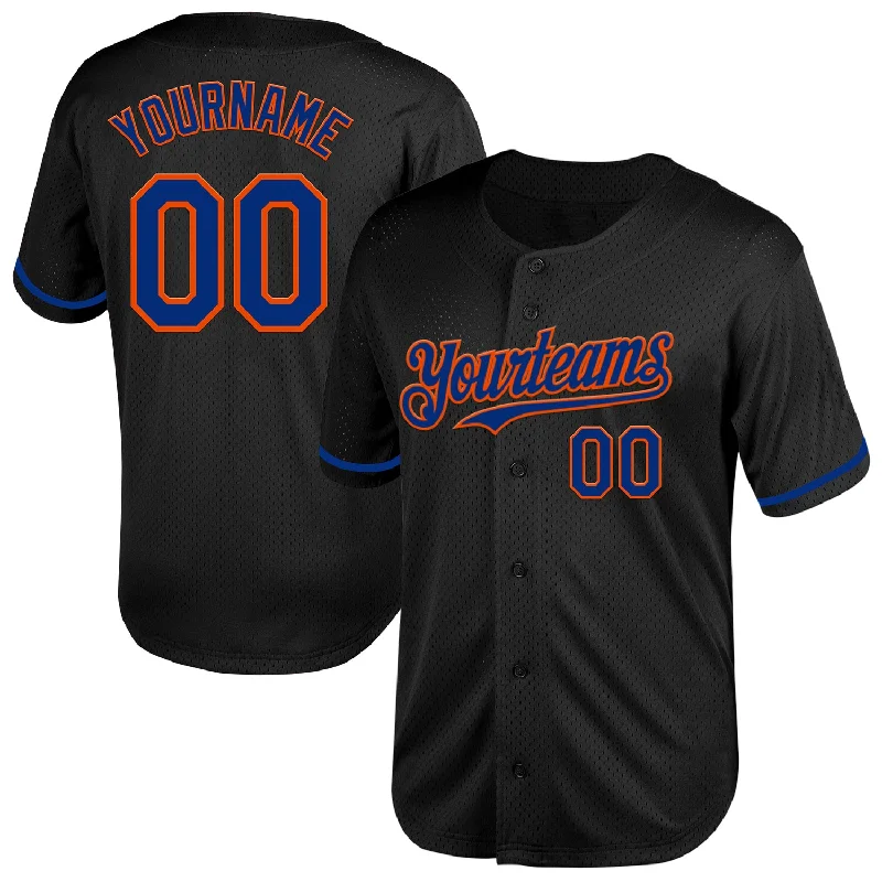 Baseball Jersey for Group Fan Merchandise-Custom Black Royal-Orange Mesh Authentic Throwback Baseball Jersey