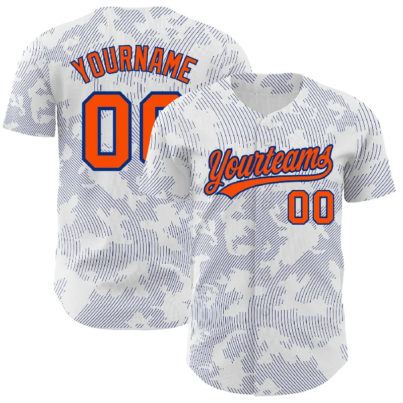 Baseball Jersey for Vintage Designs-Custom White Orange-Royal 3D Pattern Design Curve Lines Authentic Baseball Jersey