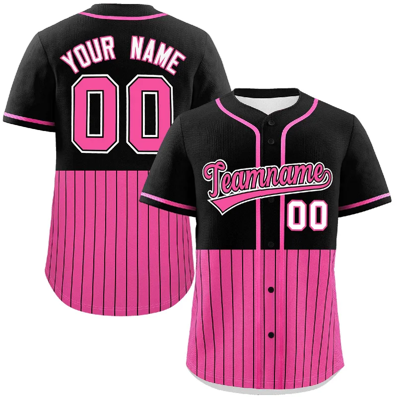 Baseball Jersey for Youth Baseball Apparel-Custom Black Pink Personalized Half Stripe Design Authentic Baseball Jersey