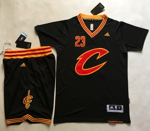 Basketball Jersey for Custom Team Uniforms for Schools-Cavaliers #23 LeBron James Black Short Sleeve "C" A Set Stitched Basketball Jersey