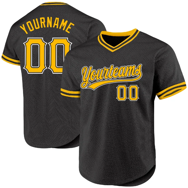 Baseball Jersey for Custom Team Apparel for Schools-Custom Black Gold-White Authentic Throwback Baseball Jersey