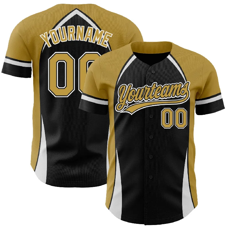 Baseball Jersey for Youth Baseball Gear for Tournaments-Custom Black Old Gold-White 3D Pattern Design Curve Solid Authentic Baseball Jersey