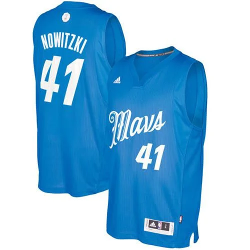 Basketball Jersey for Kids-Mavericks #41 Dirk Nowitzki Sky Blue 2016-2017 Christmas Day Stitched Basketball Jersey