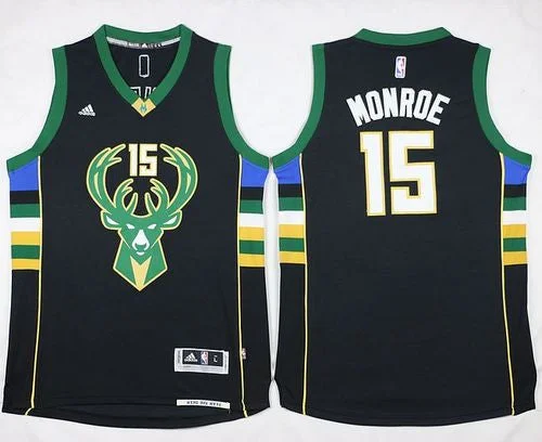 Basketball Jersey for Group Sports Apparel-Bucks #15 Greg Monroe Black Stitched Basketball Jersey