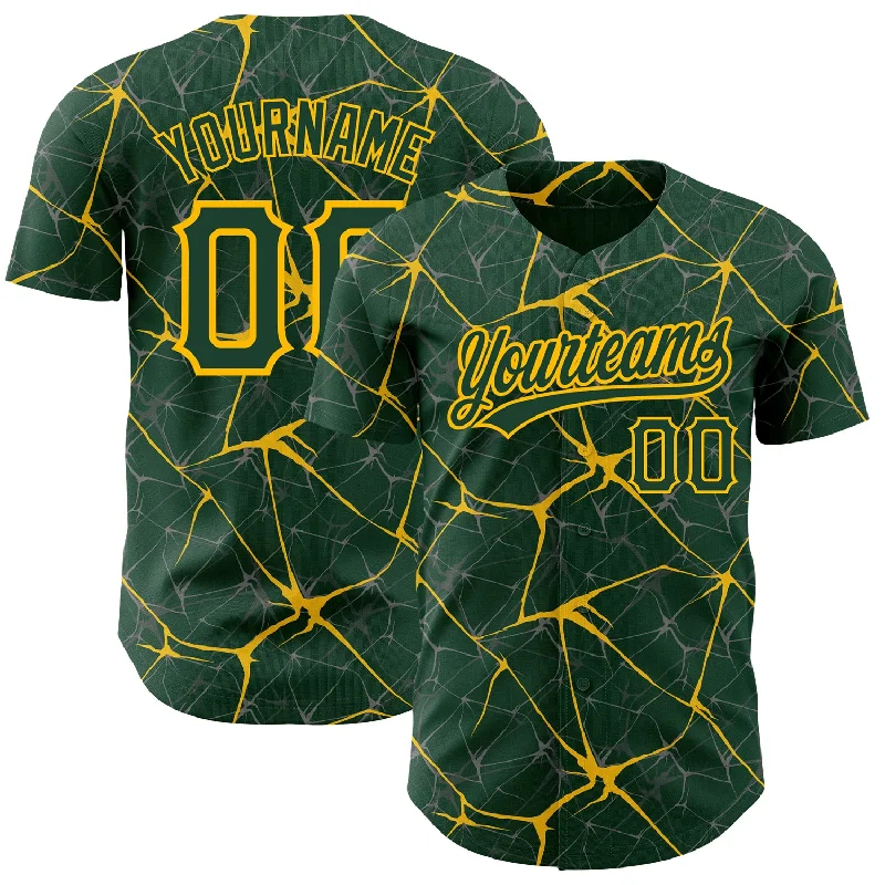 Baseball Jersey for Team Merchandise-Custom Green Gold 3D Pattern Design Abstract Network Authentic Baseball Jersey