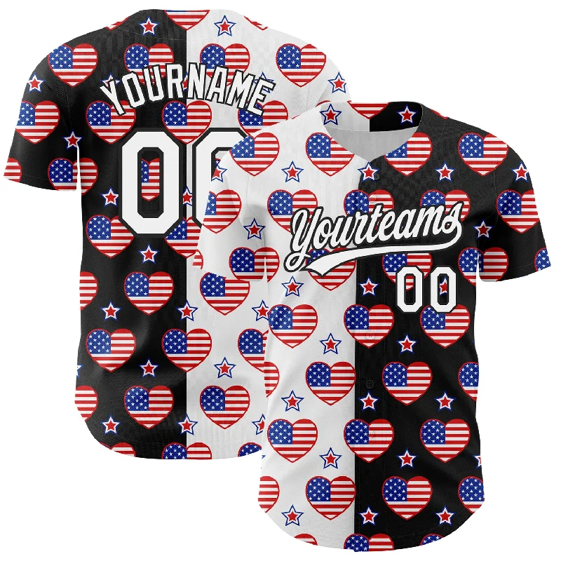 Baseball Jersey for Baseball Supporter Merchandise-Custom Black Royal-Red 3D American Flag Patriotic Authentic Baseball Jersey