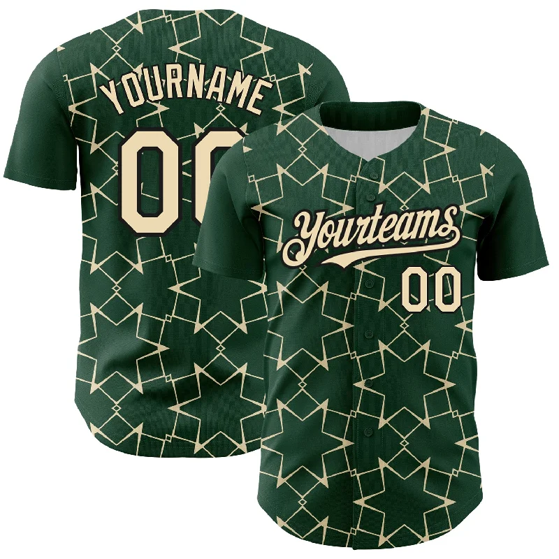 Baseball Jersey for Fun Baseball Group Apparel-Custom Green Cream-Black 3D Pattern Design Star Lines Authentic Baseball Jersey