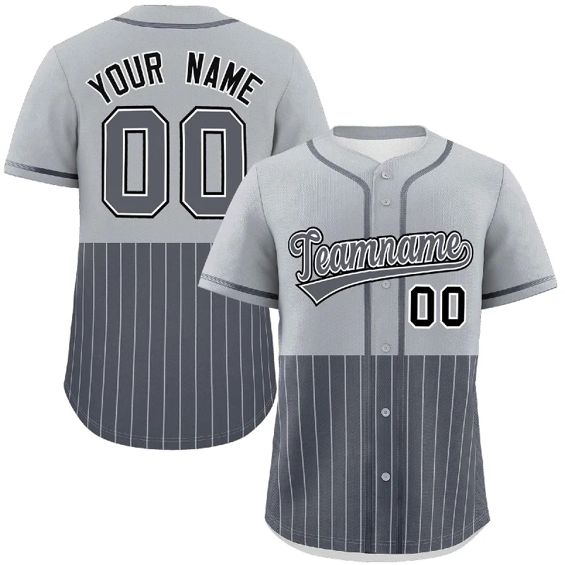 Baseball Jersey for School Teams-Custom Gray Dark Gray Personalized Half Stripe Design Authentic Baseball Jersey