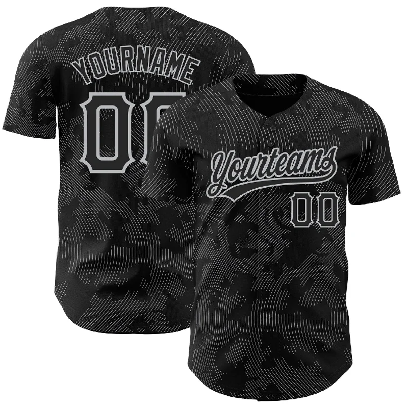 Baseball Jersey for Custom Fan Jerseys for Groups-Custom Black Gray 3D Pattern Design Curve Lines Authentic Baseball Jersey