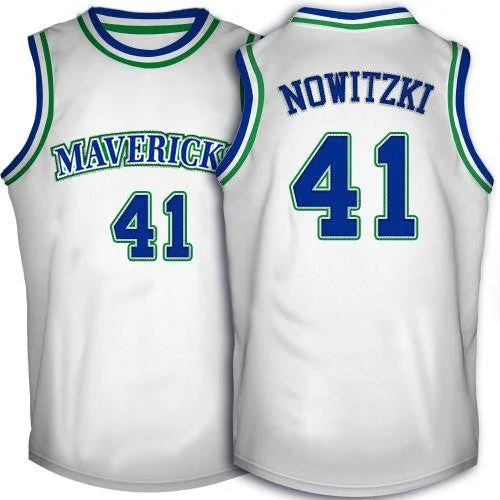 Basketball Jersey for Fun Basketball Fan Apparel-Mavericks #41 Dirk Nowitzki White Throwback Stitched Basketball Jersey