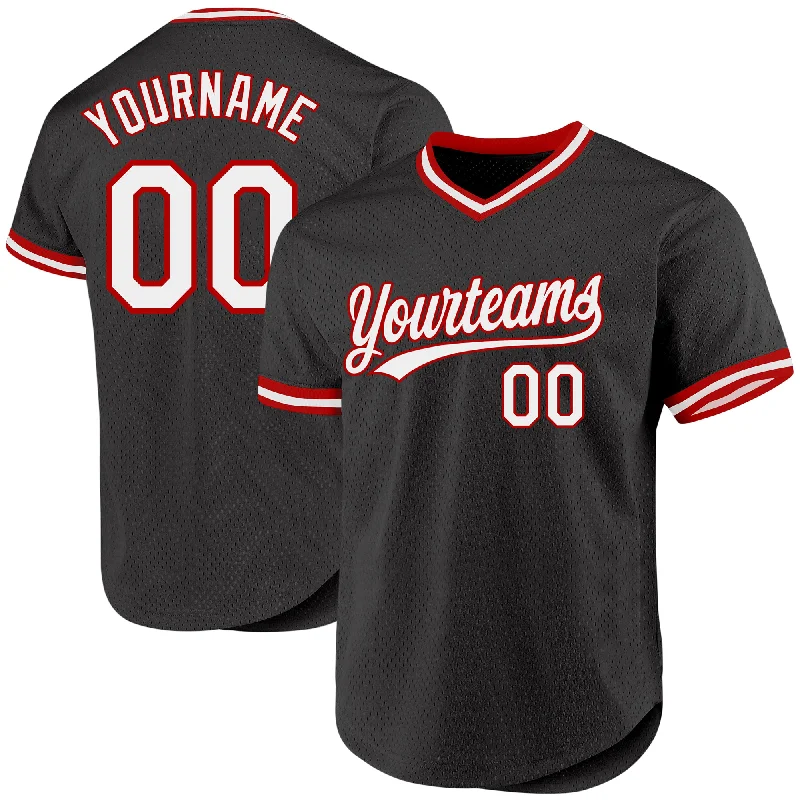 Baseball Jersey for Official Game Day Gear-Custom Black White-Red Authentic Throwback Baseball Jersey