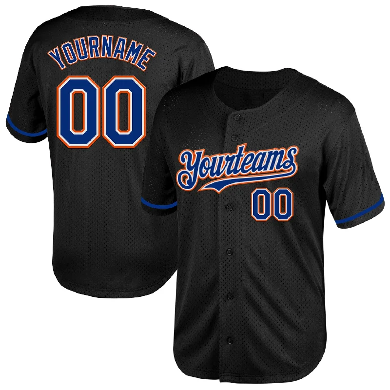 Baseball Jersey for Local Baseball Teams-Custom Black Royal-Orange Mesh Authentic Throwback Baseball Jersey