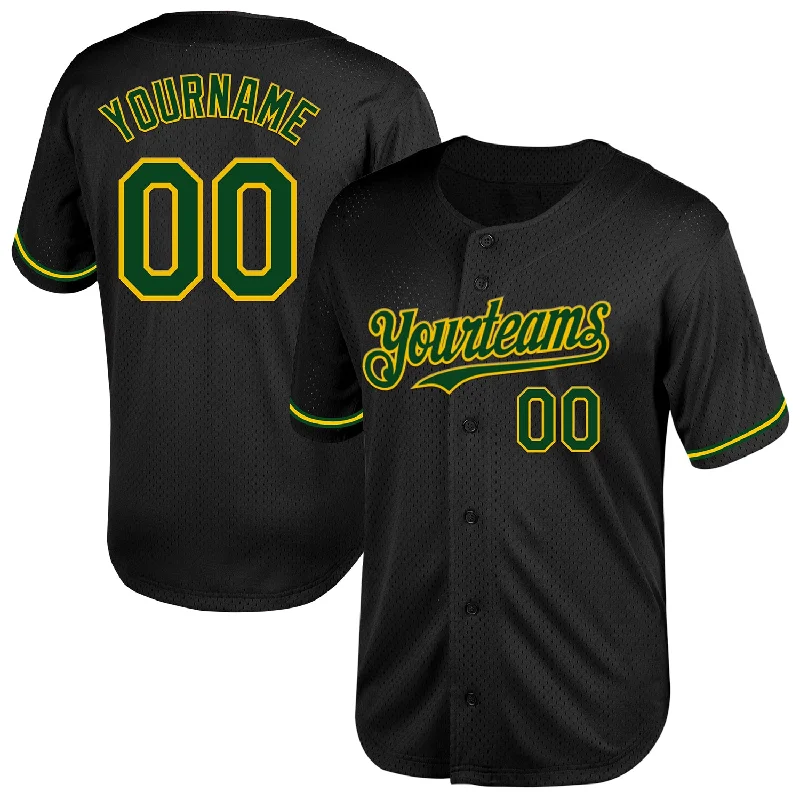 Baseball Jersey for Fun Family Games-Custom Black Green-Yellow Mesh Authentic Throwback Baseball Jersey