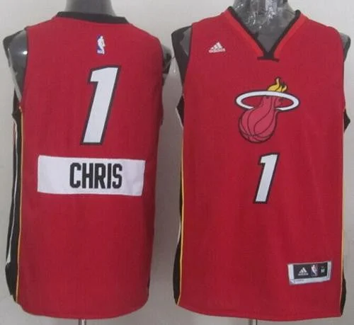 Basketball Jersey for School Teams-Heat #1 Chris Bosh Red 2014-15 Christmas Day Stitched Basketball Jersey