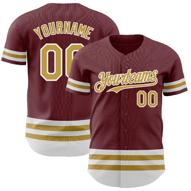 Baseball Jersey for Team Spirit Apparel for Supporters-Custom Burgundy Old Gold-White Line Authentic Baseball Jersey