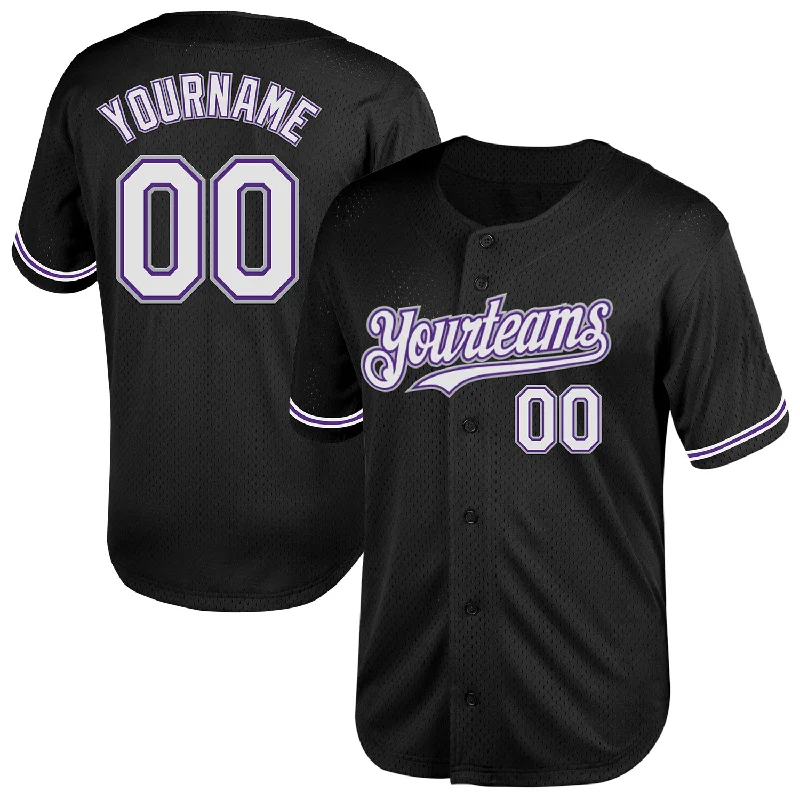 Baseball Jersey for Baseball Jerseys for Competitions-Custom Black Purple-Gray Mesh Authentic Throwback Baseball Jersey