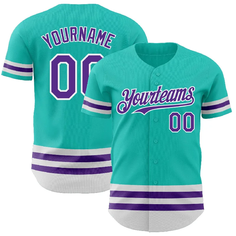 Baseball Jersey for Custom Jerseys for Fan Support-Custom Aqua Purple-White Line Authentic Baseball Jersey