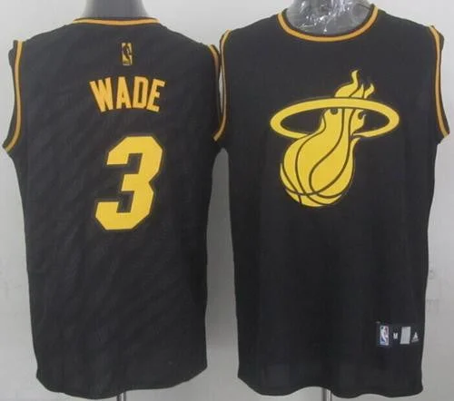 Basketball Jersey for Casual Wear-Heat #3 Dwyane Wade Black Precious Metals Fashion Stitched Basketball Jersey