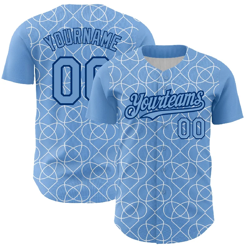 Baseball Jersey for Baseball Apparel for Baseball Leagues-Custom Light Blue Black-White 3D Pattern Design Arabesque Shape Authentic Baseball Jersey