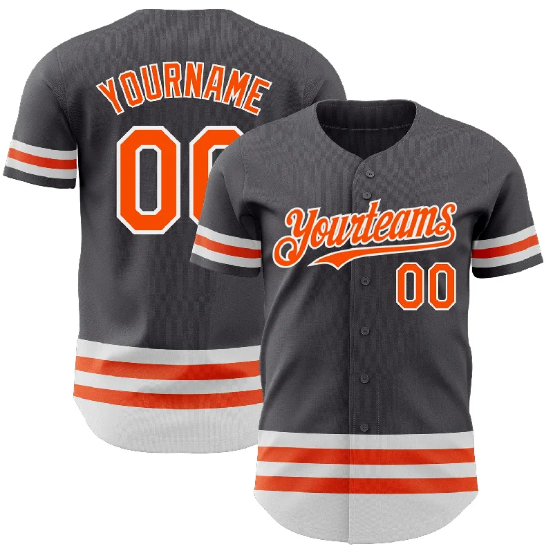 Baseball Jersey for Personalized Fan Apparel for Teams-Custom Steel Gray Orange-White Line Authentic Baseball Jersey