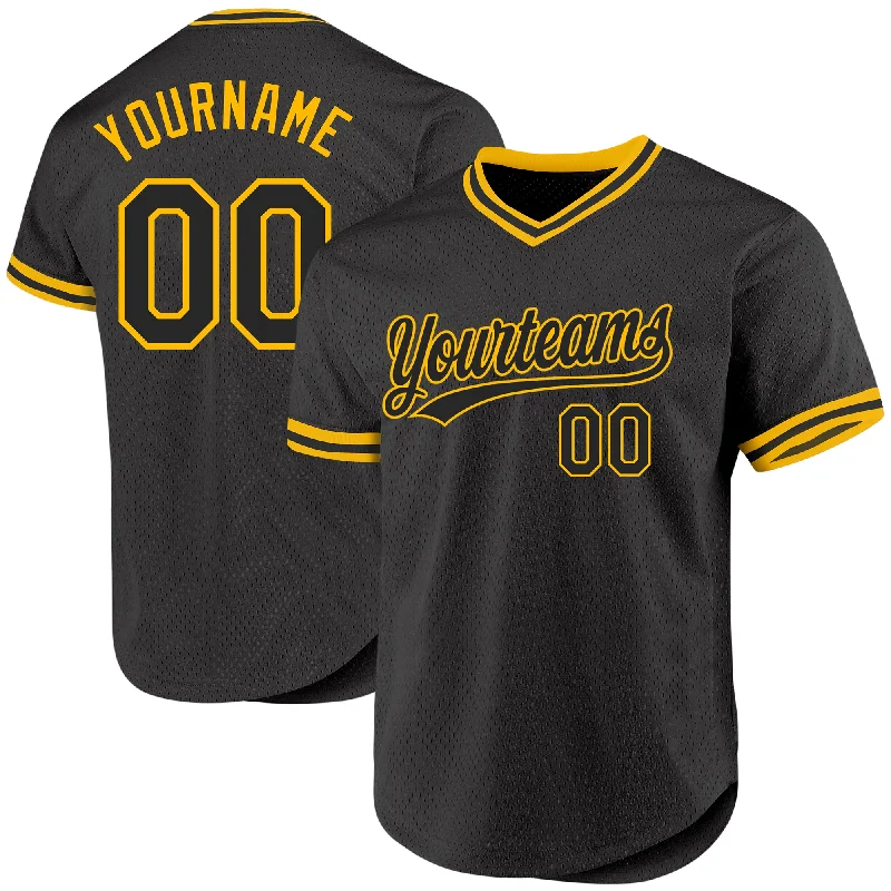 Baseball Jersey for Custom Team Logos for Fans-Custom Black Gold Authentic Throwback Baseball Jersey