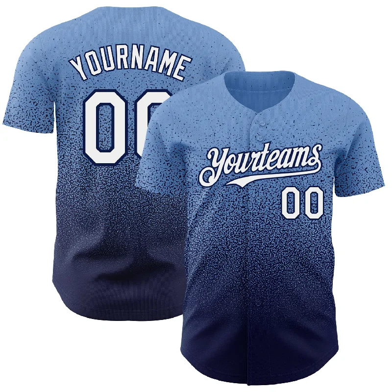 Baseball Jersey for Custom Team Logos for Fans-Custom Powder Blue White-Navy Authentic Fade Fashion Baseball Jersey