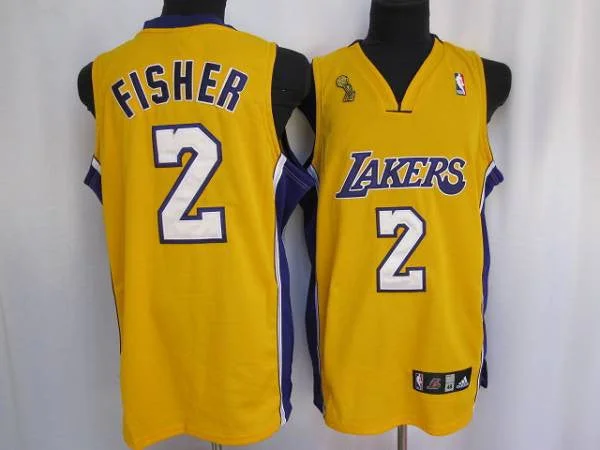 Basketball Jersey for College and Professional Fans-Lakers #2 Derek Fisher Stitched Yellow Champion Patch Basketball Jersey